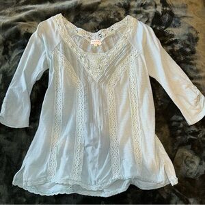 Anthropologie Blue Lace Blouse mixed fabric